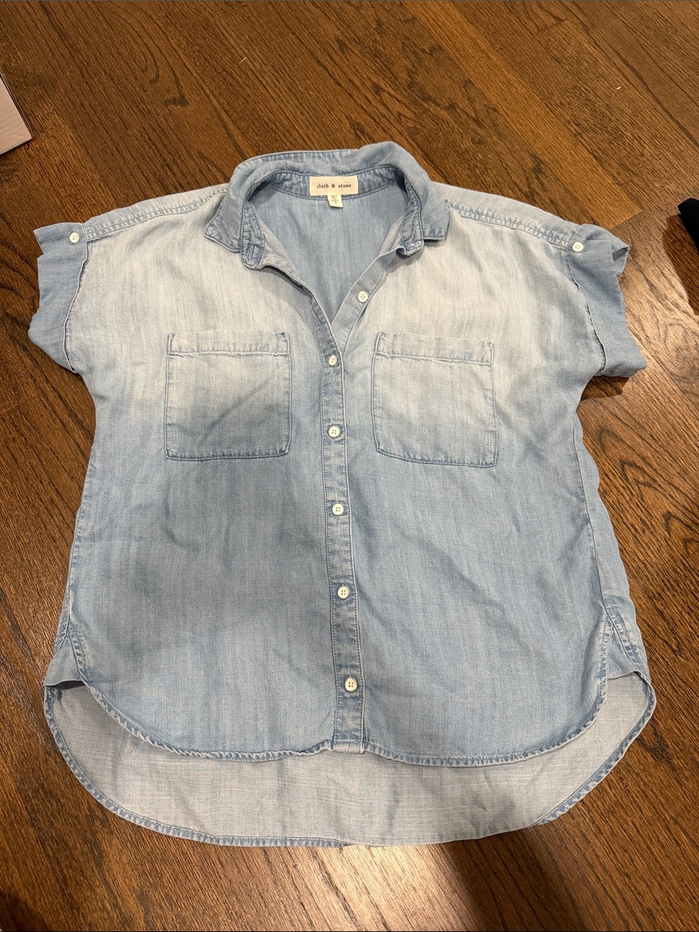 cloth & stone Light Wash Denim Button-Down Shirt 100% Tencel